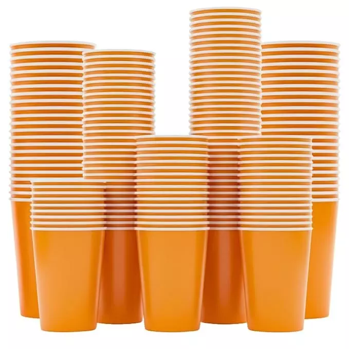 UMBRELLA CORPORATION 250 ml Disposable Paper Cups Orange Color Solid Print Pattern (Pack of 100)