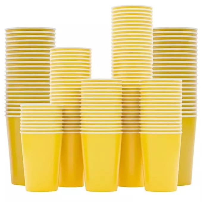 UMBRELLA CORPORATION 250 ml Disposable Paper Cups Yellow Color Solid Print Pattern (Pack of 100)