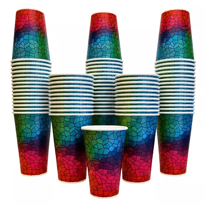 UMBRELLA CORPORATION 250 ml Disposable Paper Cups Multicolor Abstract Print Pattern (Pack of 100)