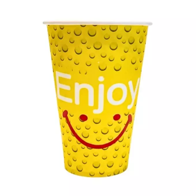 UMBRELLA CORPORATION 300 ml Disposable Paper Cups Yellow Color Abstract Print Pattern (Pack of 100)