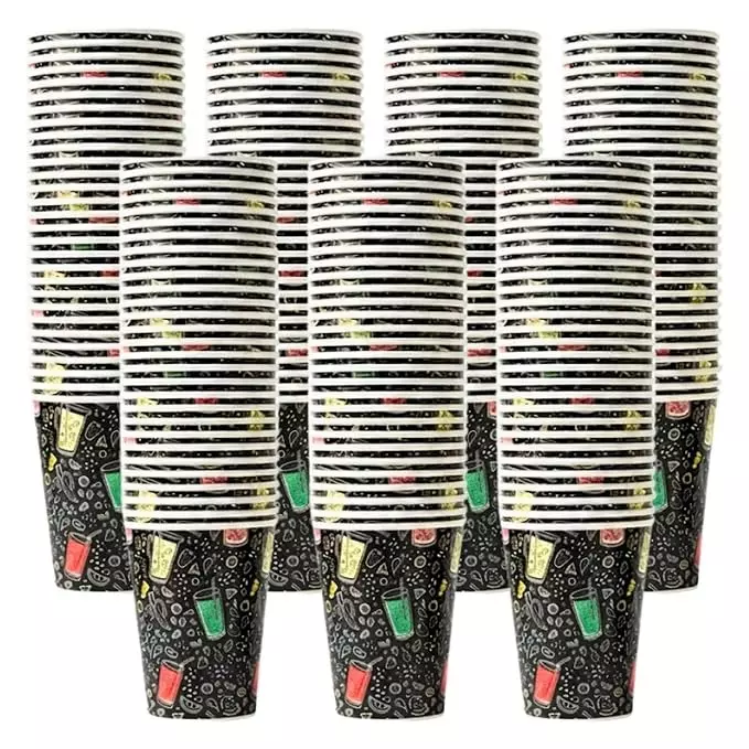 UMBRELLA CORPORATION 400 ml Disposable Paper Cups Black Color Print Pattern (Pack of 100)