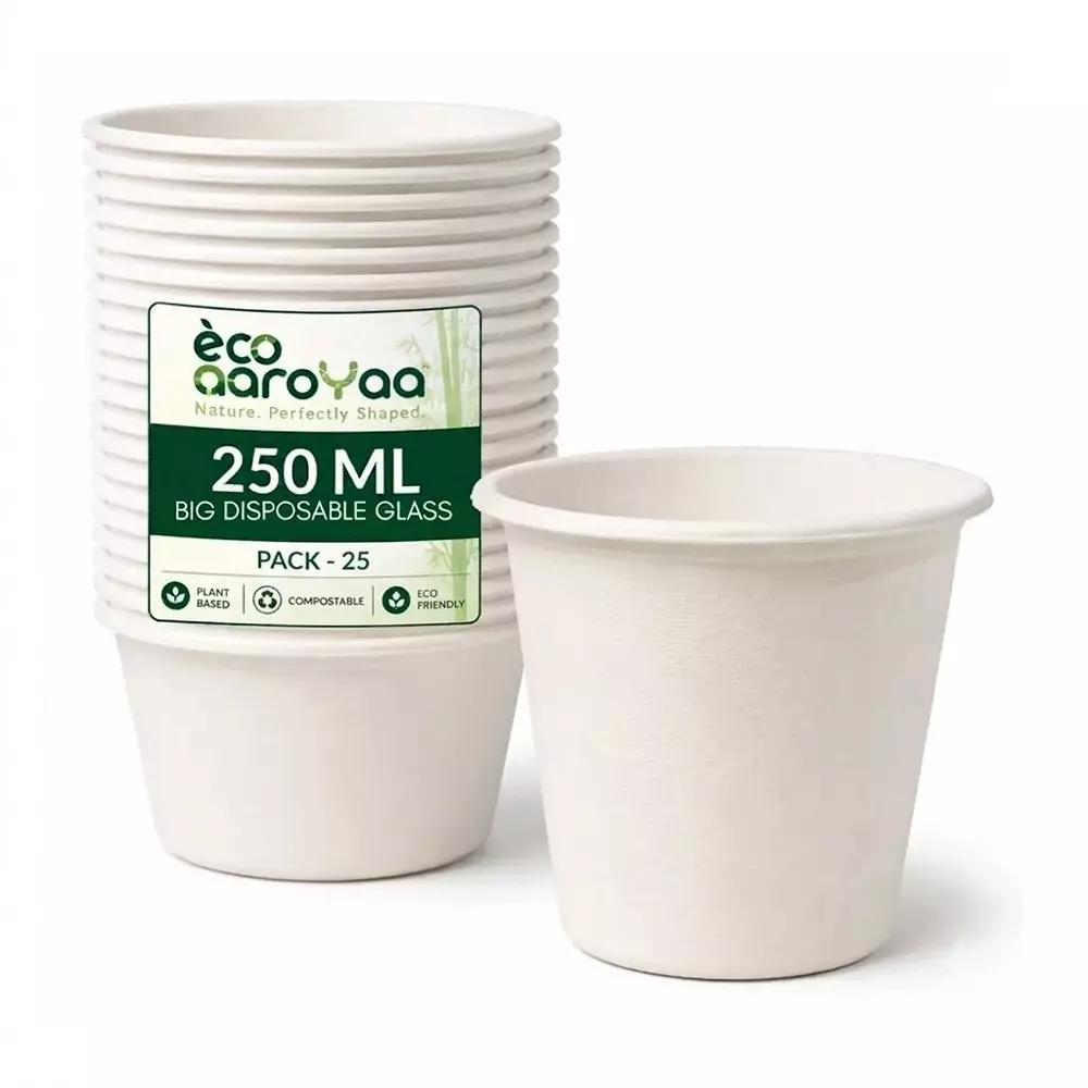 eco-aaroyaa-disposable-cup-glass-sugarcane-bagasse-white-250-ml-for-serving-water-juice-soft-drinks-tea-and-other-refreshments-pack-of-25-pcs