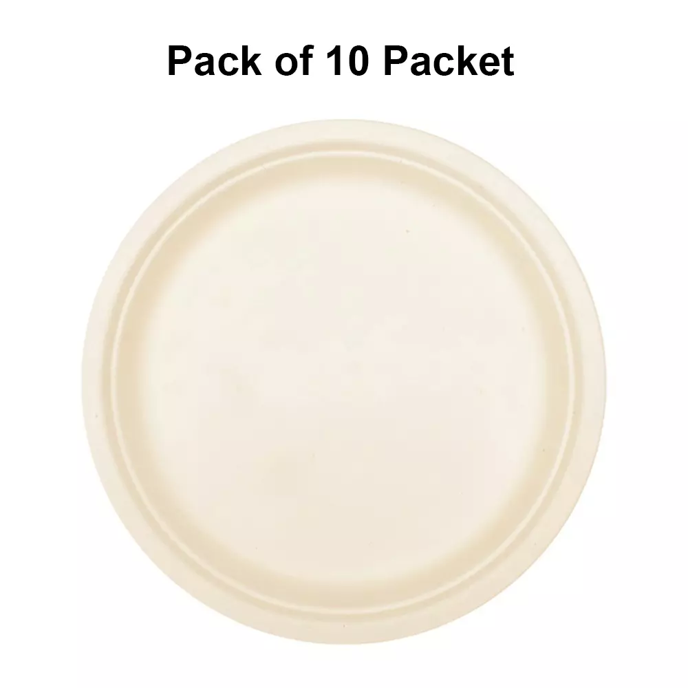 Origami Pulp Plates 152 mm (6 inch) Biodegradable & Eco-friendly Sugarcane Paper White, 1291 (Pack of 10 Packets)