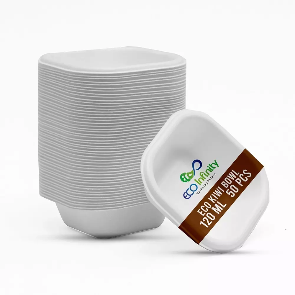 eco-infinity-disposable-kiwi-bowl-rectengle-shape-white-sugarcane-bagasse-120-ml-capacity-for-serving-snack-dinner-foods-pack-of-50-pcs
