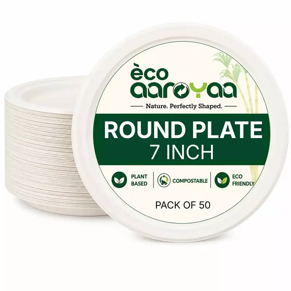 eco-aaroyaa-1-compartment-disposable-plate-sugarcane-bagasse-matte-finish-white-round-shape-7-inch-1778-cm-size-for-serving-snack-dinner-foods-pack-of-50-pcs