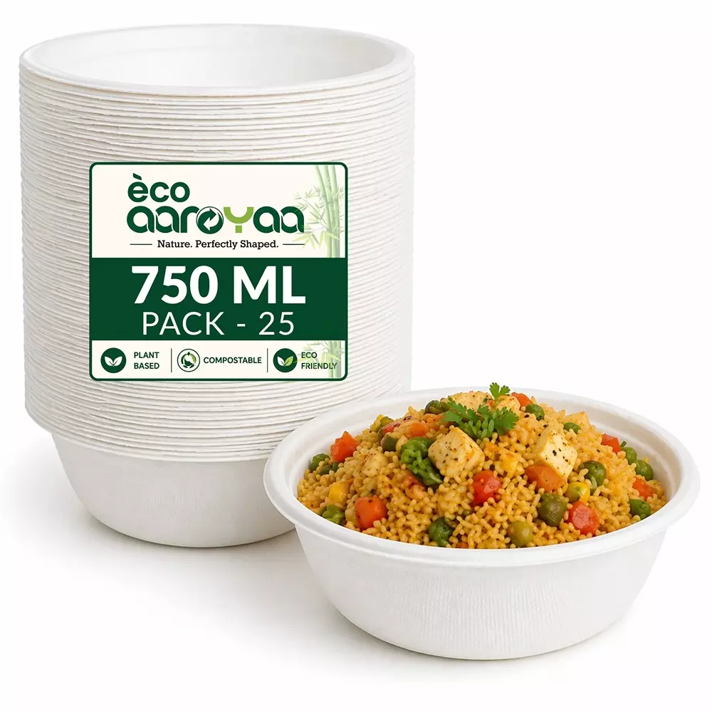 eco-aaroyaa-serving-bowl-sugarcane-bagasse-white-round-shape-750-ml-capacity-for-desserts-chutneys-sauces-ice-cream-and-snacks-pack-of-25-pcs