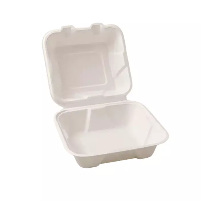 Eco Aaroyaa 9x9 Clamshell Container Sugarcane Bagasse White for Serving Snack & Foods, (Pack of 50 Pcs)