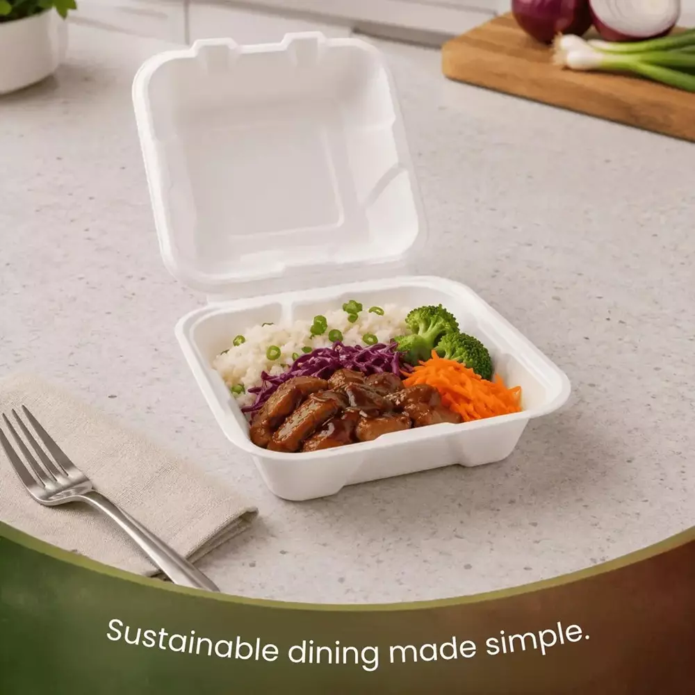 eco-aaroyaa-9x9-clamshell-container-sugarcane-bagasse-white-for-serving-snack-dinner-foods-pack-of-50-pcs