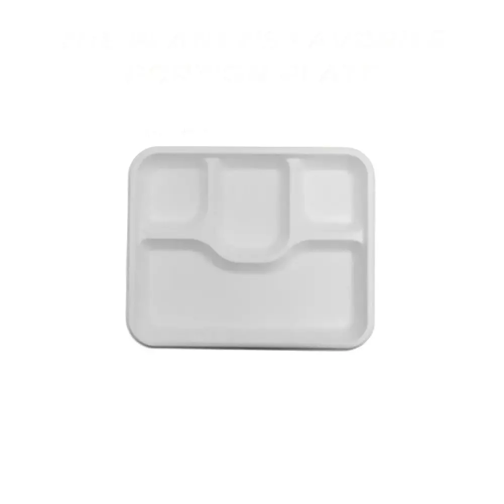 Eco Infinity Sectioned Disposable Plate Rectangular White 4 Compartments 279.4 mm (11 Inch) Plate Size (Pack of 100)