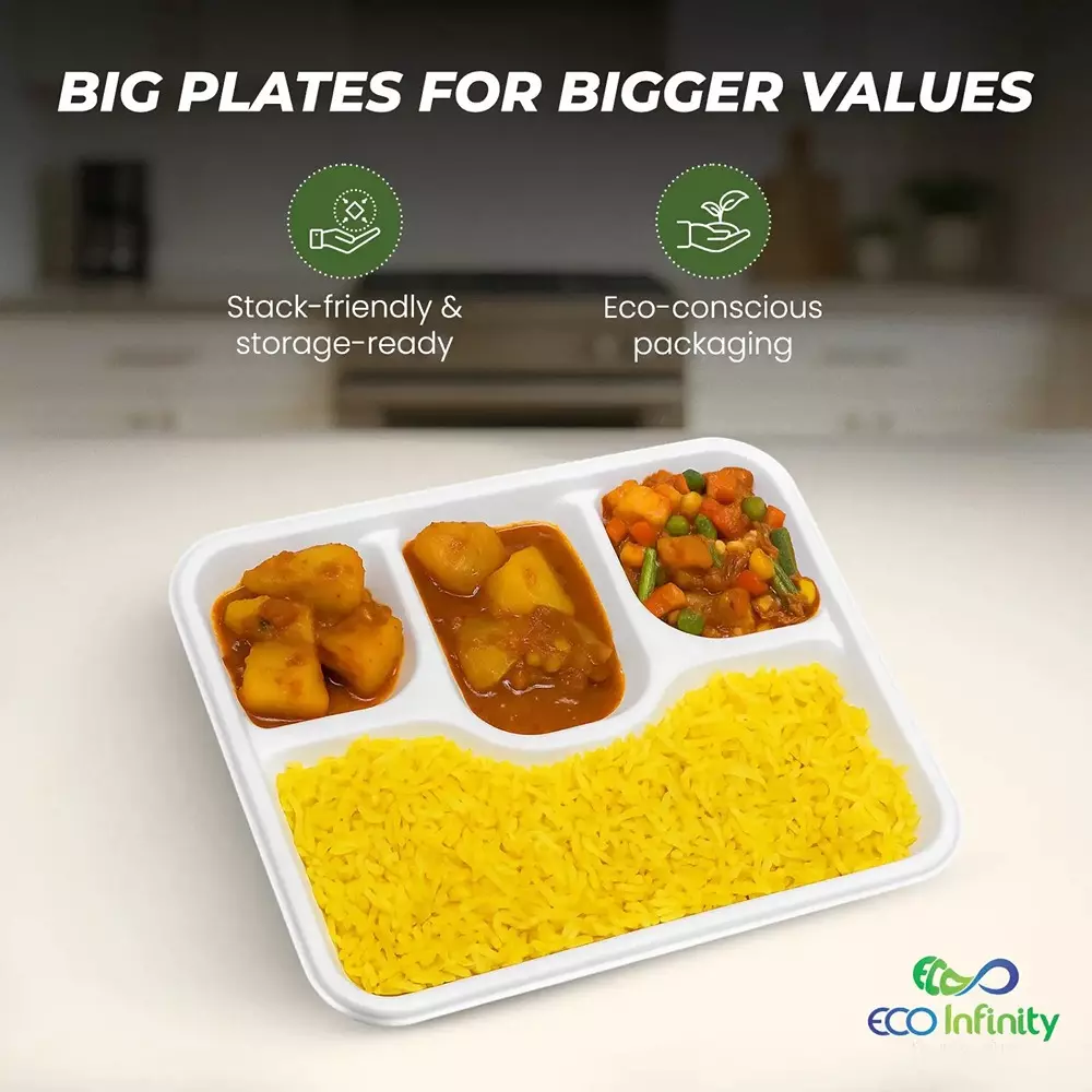 eco-infinity-sectioned-disposable-plate-rectangular-white-4-compartments-2794-mm-11-inch-plate-size-pack-of-100