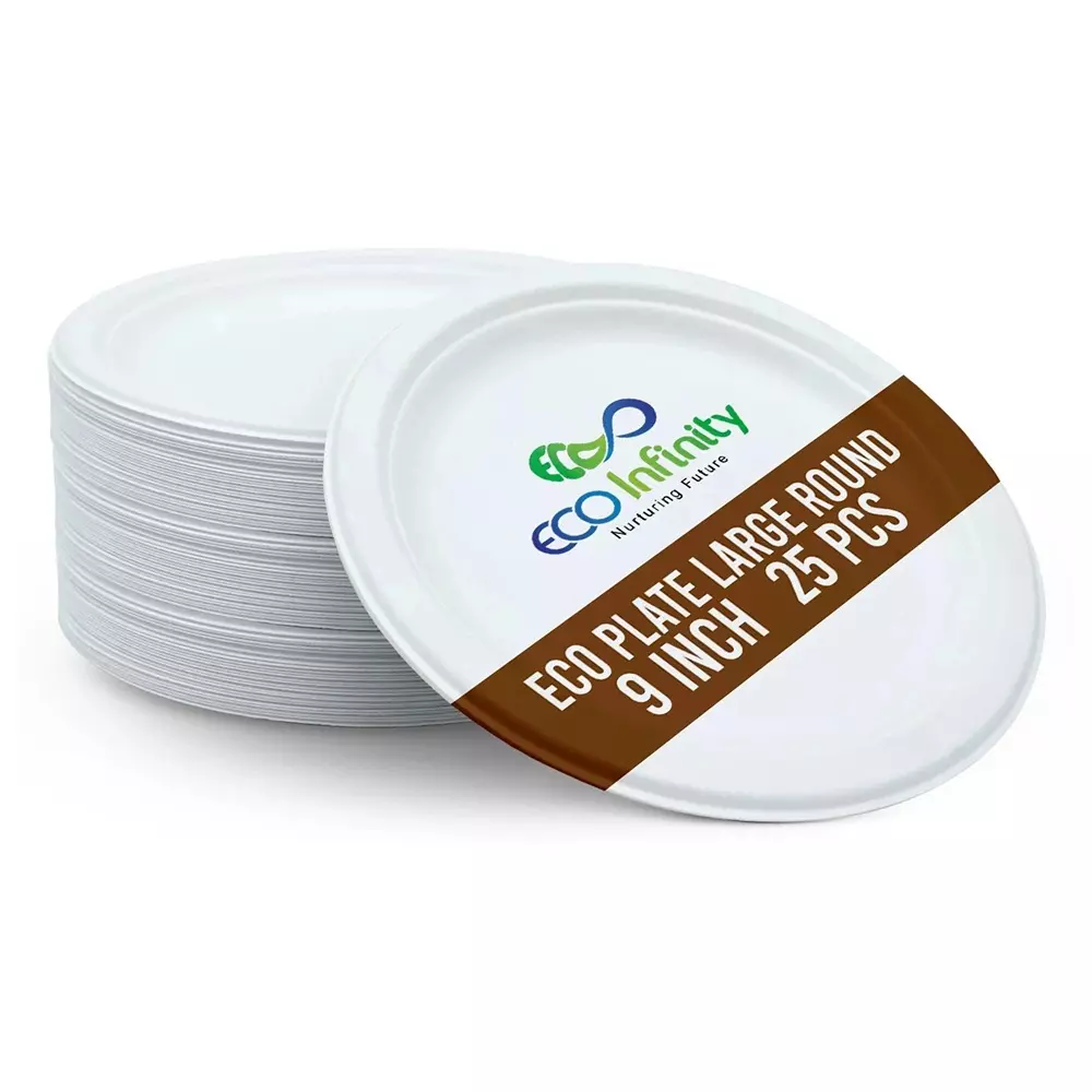 eco-infinity-disposable-plate-round-shape-white-sugarcane-bagasse-9-inch-2286-cm-size-for-serving-snack-dinner-foods-pack-of-25-pcs