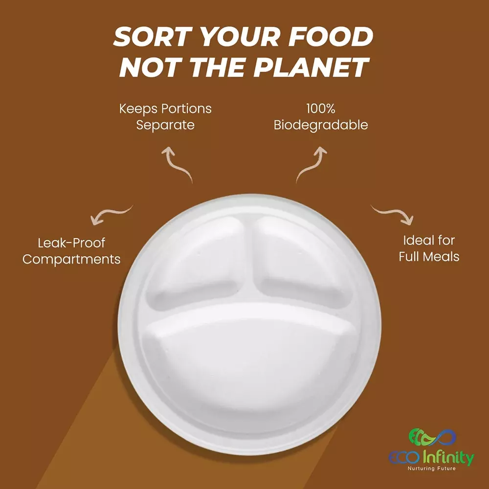 eco-infinity-3-compartment-sectioned-disposable-plate-round-shape-white-sugarcane-bagasse-10-inch-254-cm-size-for-serving-snack-dinner-foods-pack-of-25-pcs