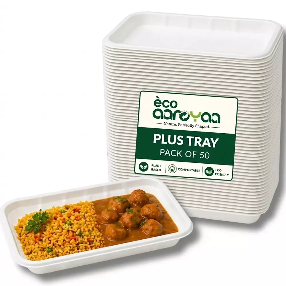eco-aaroyaa-plus-tray-sugarcane-bagasse-matte-finish-white-medium-size-for-serving-snack-dinner-foods-pack-of-50-pcs