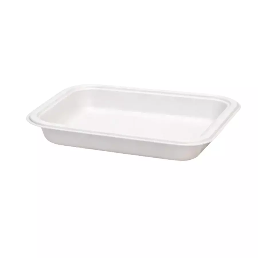 Eco Aaroyaa 2D Classic Tray Sugarcane Bagasse Matte White Small Size for Serving Snack & Foods, (Pack of 50 Pcs)