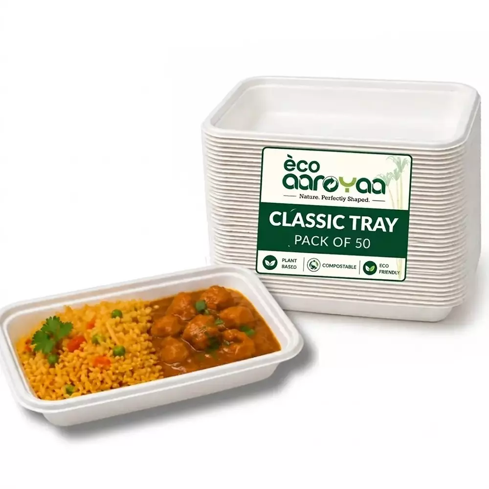 eco-aaroyaa-2d-classic-tray-sugarcane-bagasse-matte-finish-white-small-size-for-serving-snack-dinner-foods-pack-of-50-pcs