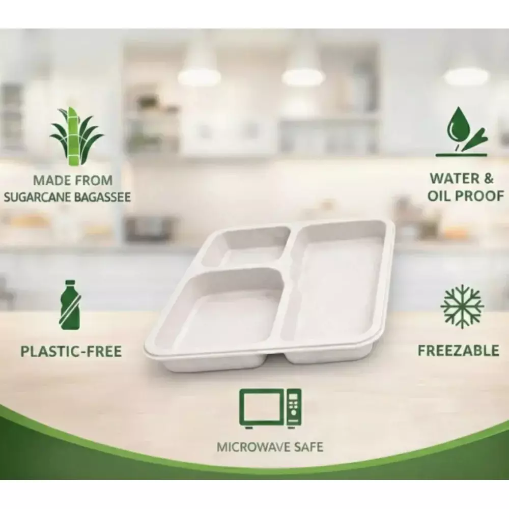 eco-aaroyaa-3-compartment-meal-tray-with-lid-sugarcane-bagasse-white-for-serving-snack-dinner-foods-pack-of-25-pcs