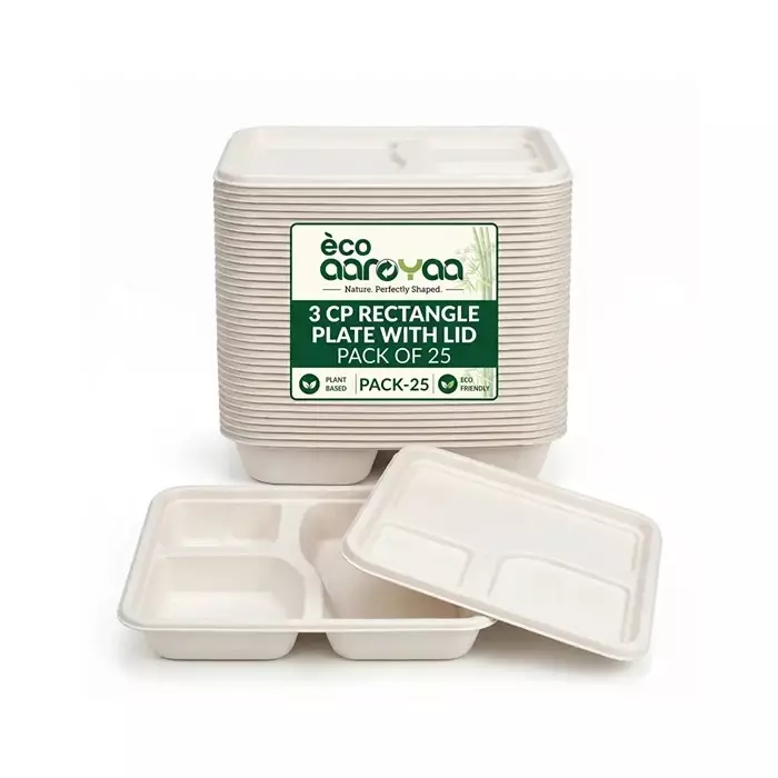 eco-aaroyaa-3-compartment-meal-tray-with-lid-sugarcane-bagasse-white-for-serving-snack-dinner-foods-pack-of-25-pcs