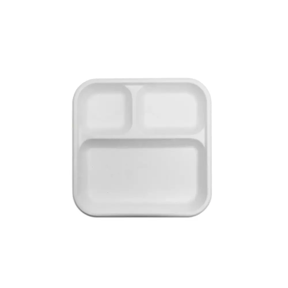 Eco Infinity Sectioned Disposable Plate Rectangular White 3 Compartments 228.6 mm (9 Inch) Plate Size (Pack of 100)