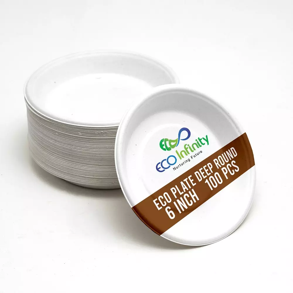 eco-infinity-disposable-plate-round-shape-white-sugarcane-bagasse-6-inch-1524-cm-size-for-serving-snack-dinner-foods-pack-of-100-pcs