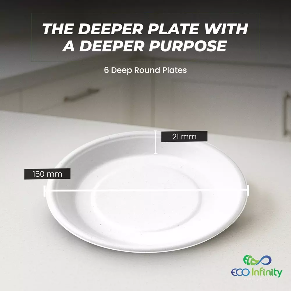 eco-infinity-disposable-plate-round-shape-white-sugarcane-bagasse-6-inch-1524-cm-size-for-serving-snack-dinner-foods-pack-of-100-pcs