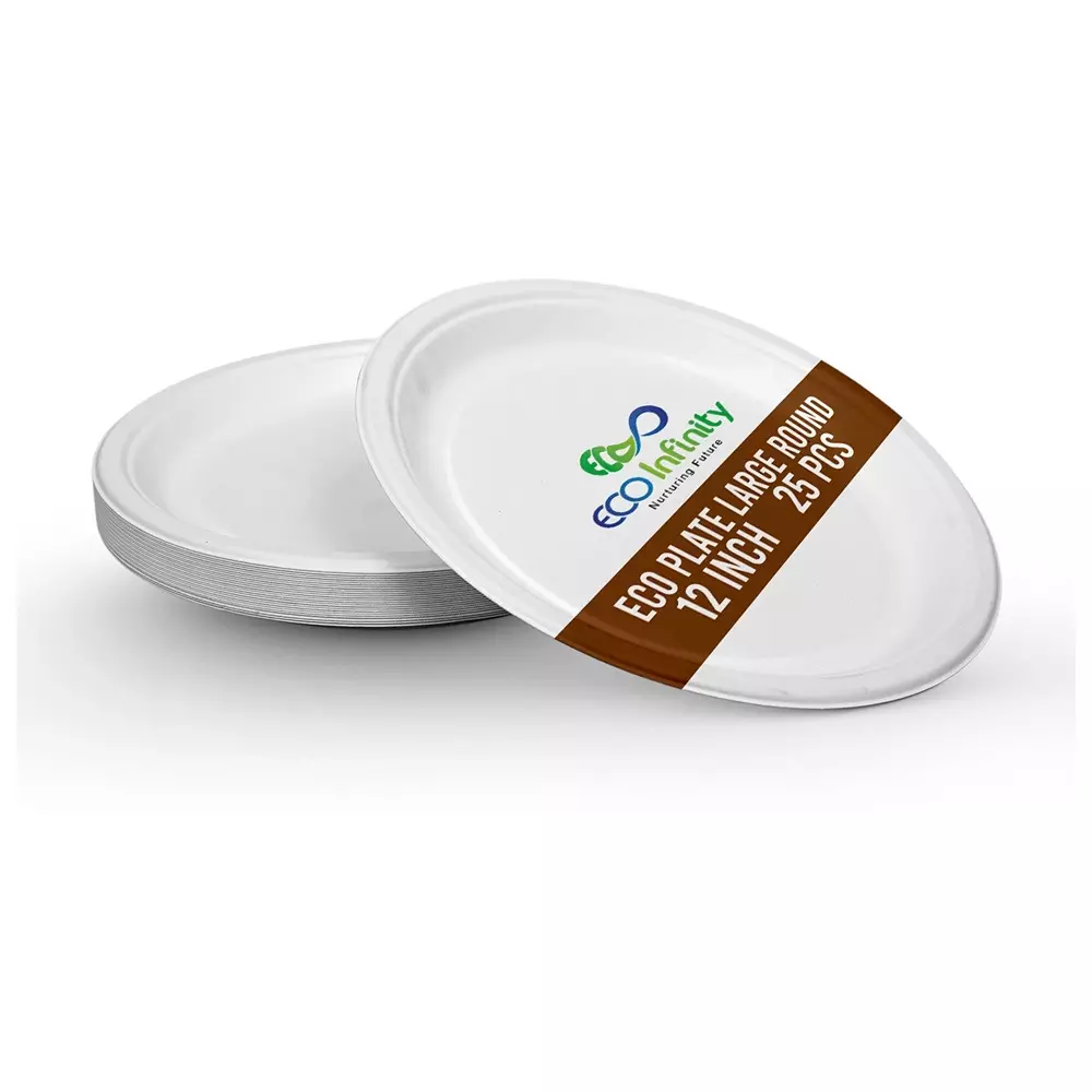 eco-infinity-disposable-plate-round-shape-white-sugarcane-bagasse-12-inch-3048-cm-size-for-serving-snack-dinner-foods-pack-of-25-pcs