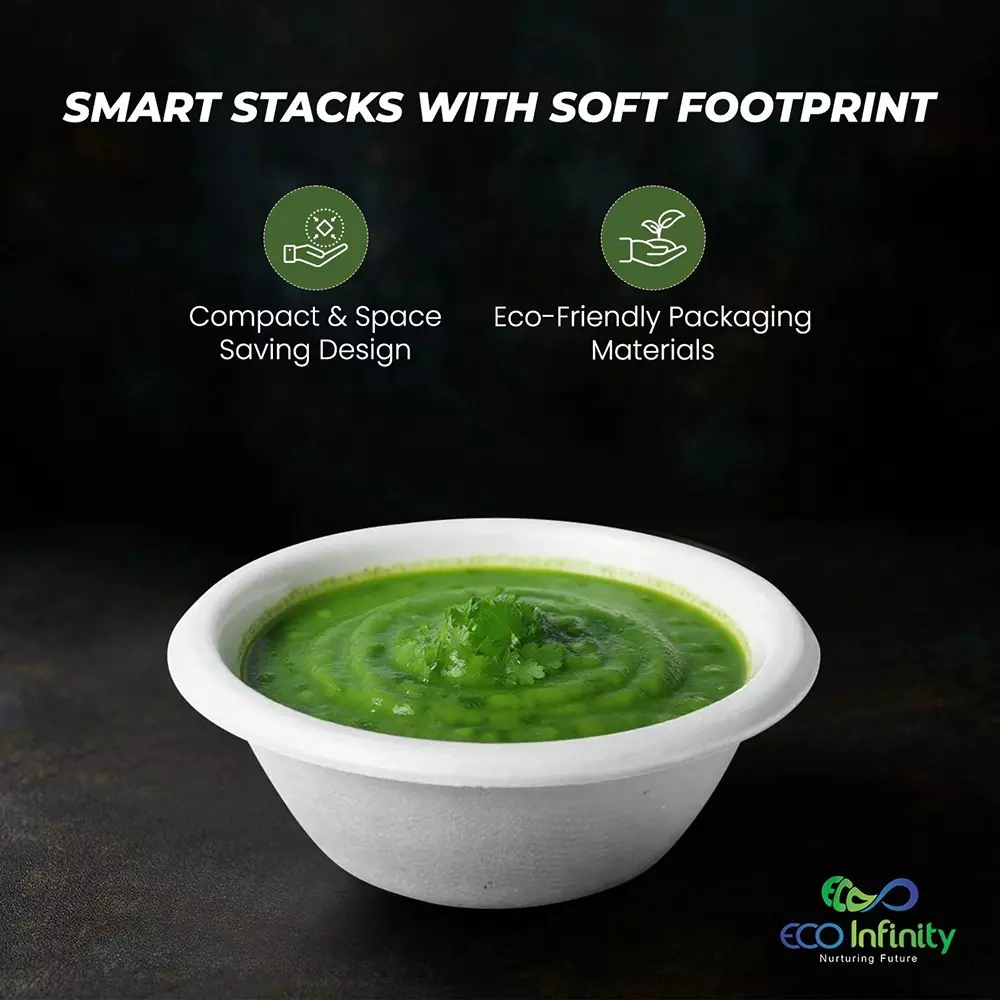 eco-infinity-disposable-bowl-round-shape-white-sugarcane-bagasse-180-ml-capacity-for-serving-snack-dinner-foods-pack-of-100-pcs