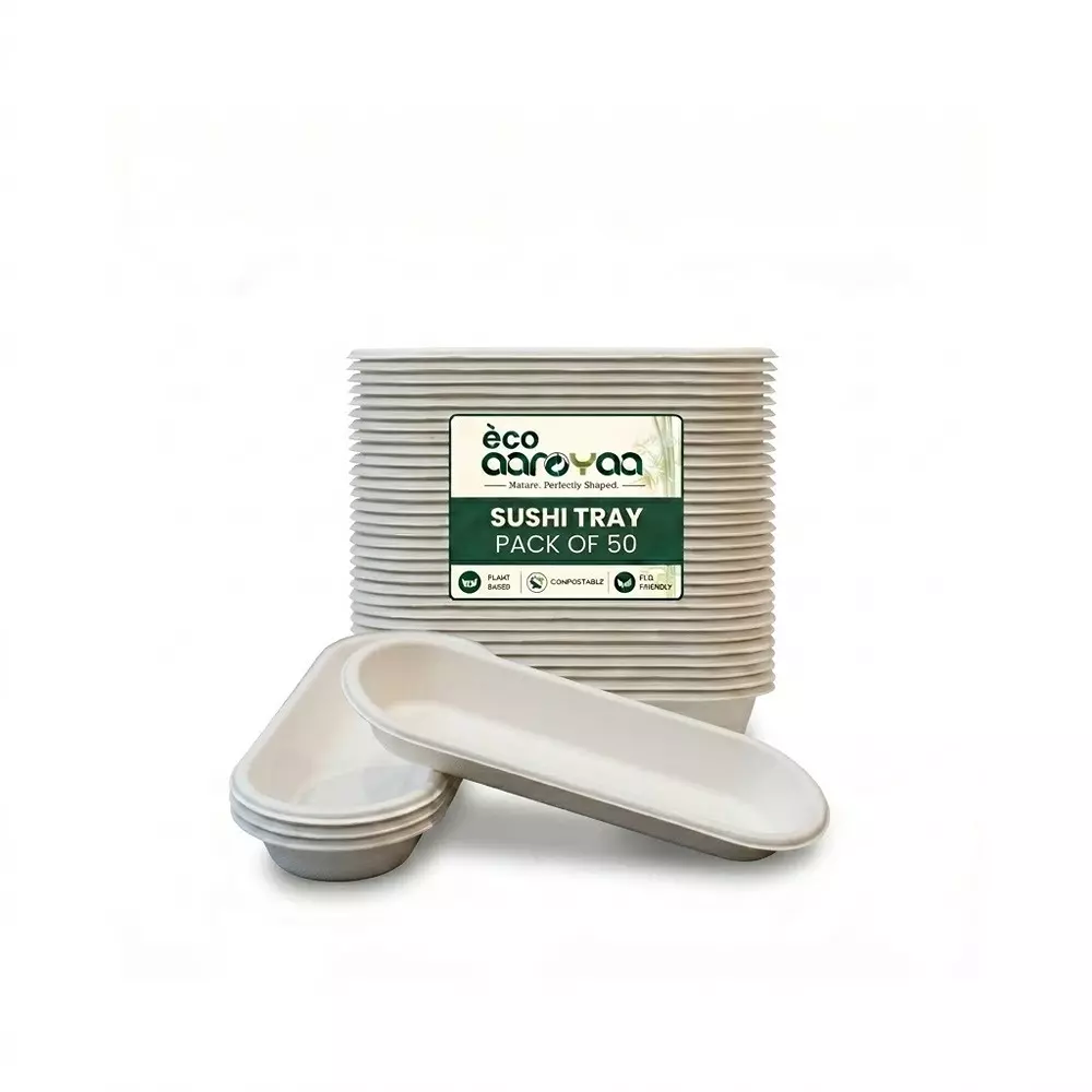eco-aaroyaa-shushi-tray-sugarcane-bagasse-white-for-serving-snack-dinner-foods-pack-of-50-pcs