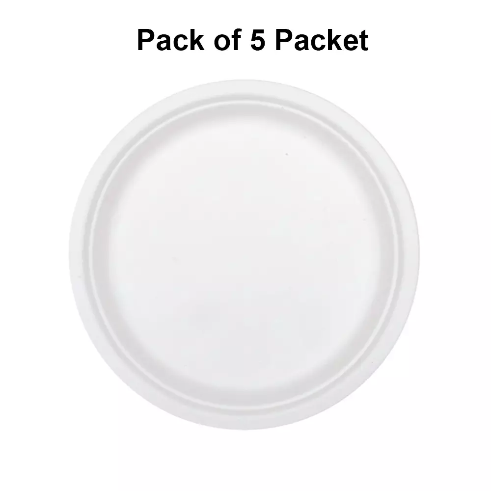 Origami Pulp Plates 279 mm (11 inch) Biodegradable & Eco-friendly Sugarcane Paper White, 577 (Pack of 5 Packets)