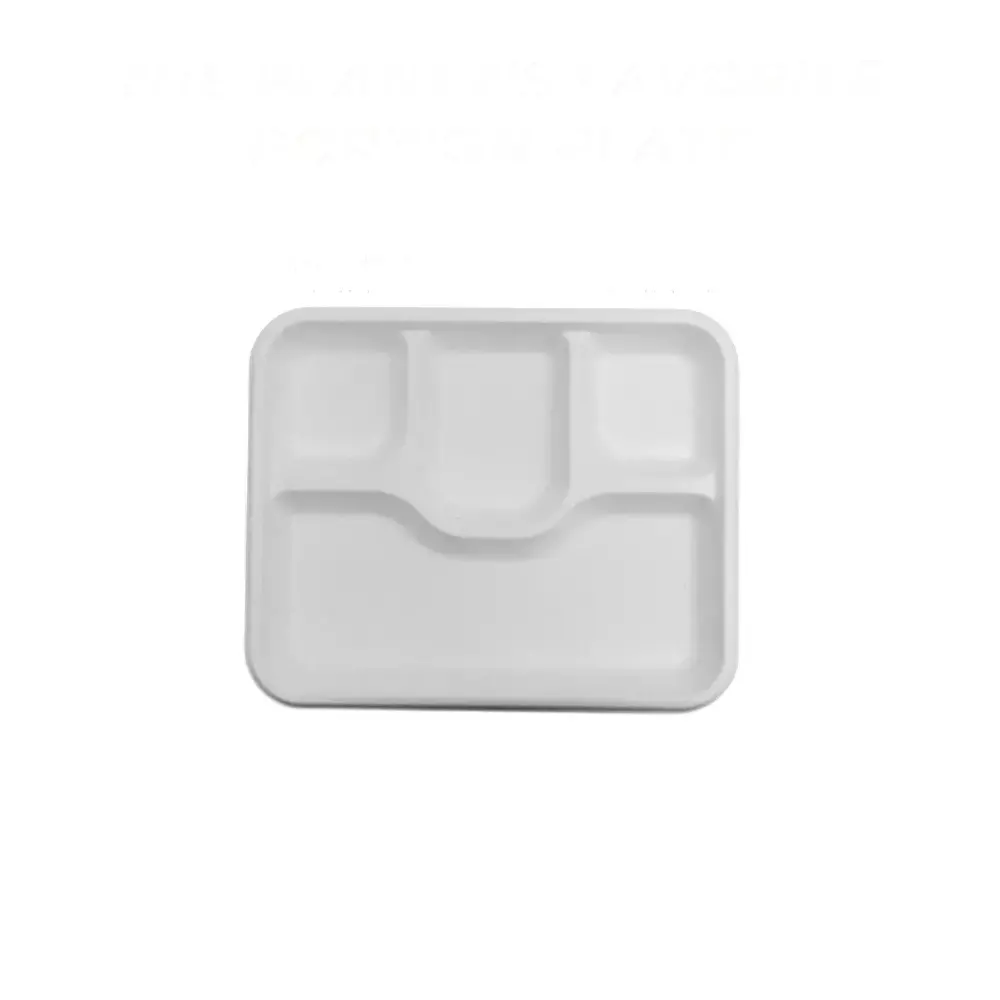 Eco Infinity Sectioned Disposable Plate Rectangular White 4 Compartments 279.4 mm (11 Inch) Plate Size (Pack of 25)