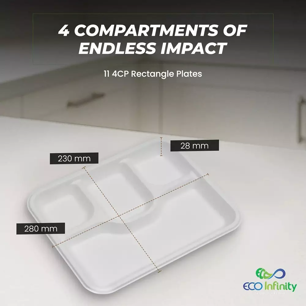 eco-infinity-sectioned-disposable-plate-rectangular-white-4-compartments-2794-mm-11-inch-plate-size-pack-of-25