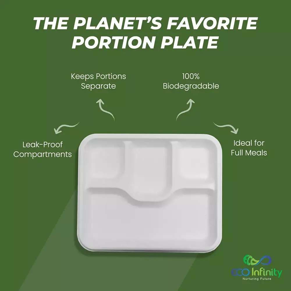 eco-infinity-sectioned-disposable-plate-rectangular-white-4-compartments-2794-mm-11-inch-plate-size-pack-of-25