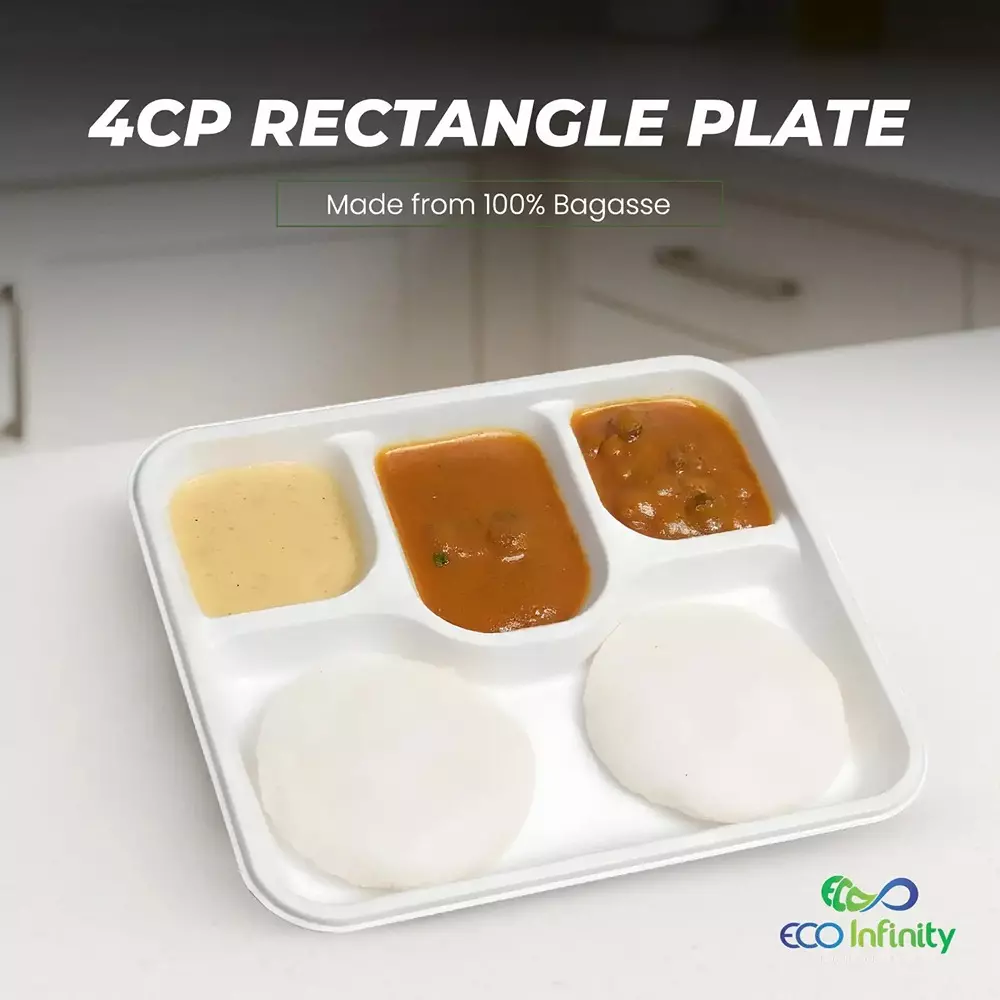 eco-infinity-sectioned-disposable-plate-rectangular-white-4-compartments-2794-mm-11-inch-plate-size-pack-of-25
