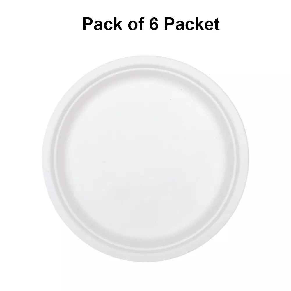 Origami Pulp Plates 228 mm (9 inch) Biodegradable & Eco-friendly Sugarcane Paper White, 560 (Pack of 6 Packets)