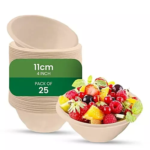 Origami Pulp 25 Bowls 101 mm (4 inch) Biodegradable & Eco-friendly Sugarcane Paper White, 584 (Pack of 6 Packets)