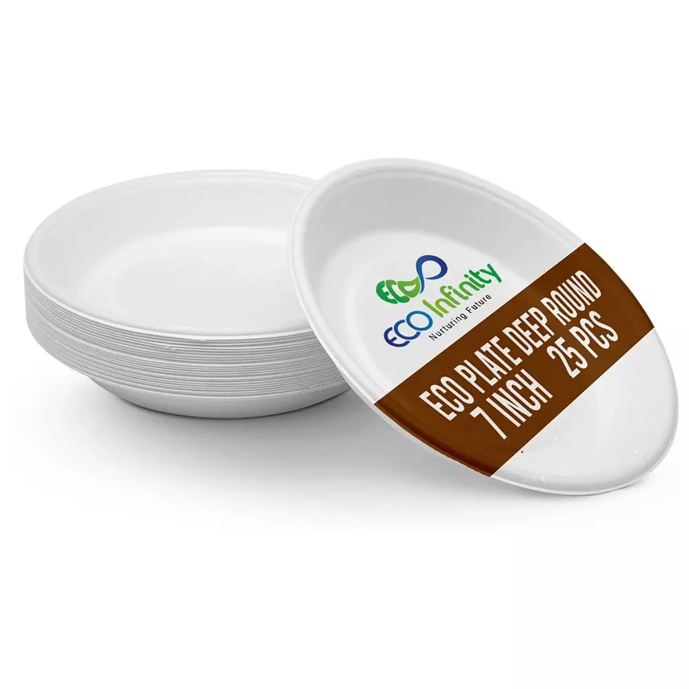 eco-infinity-disposable-plate-round-shape-white-sugarcane-bagasse-7-inch-1778-cm-size-for-serving-snack-dinner-foods-pack-of-25-pcs