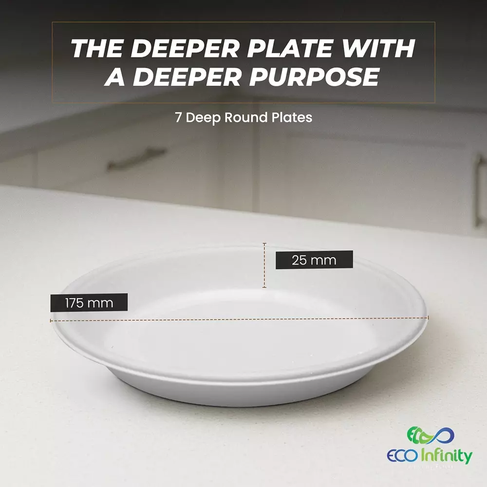 eco-infinity-disposable-plate-round-shape-white-sugarcane-bagasse-7-inch-1778-cm-size-for-serving-snack-dinner-foods-pack-of-25-pcs