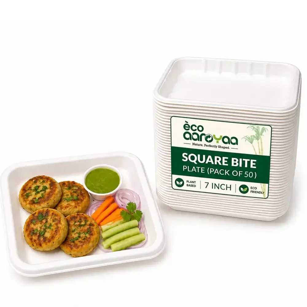eco-aaroyaa-1-compartment-disposable-plate-sugarcane-bagasse-matte-finish-white-square-shape-7-inch-1778-cm-size-for-serving-snack-dinner-foods-pack-of-50-pcs