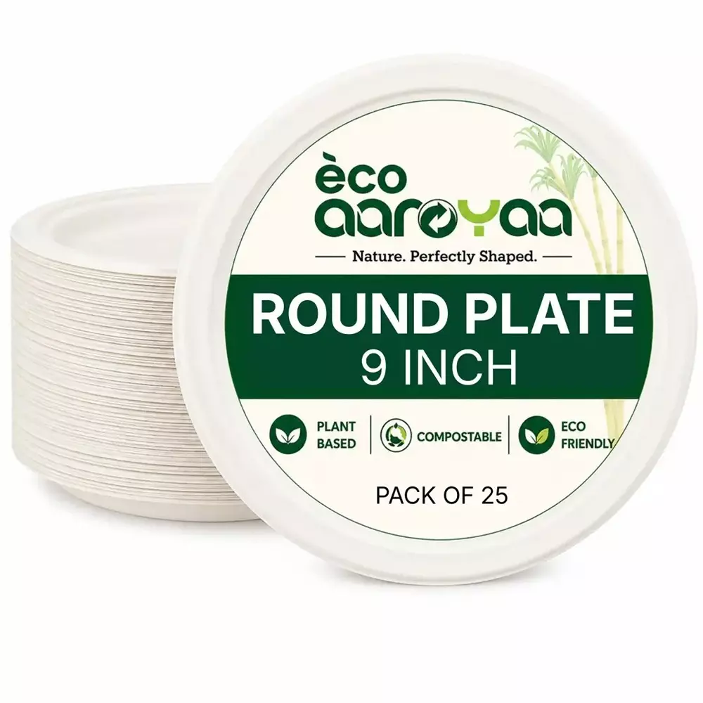 eco-aaroyaa-1-compartment-disposable-plate-sugarcane-bagasse-matte-finish-white-round-shape-9-inch-2286-cm-size-for-serving-snack-dinner-foods-pack-of-25-pcs