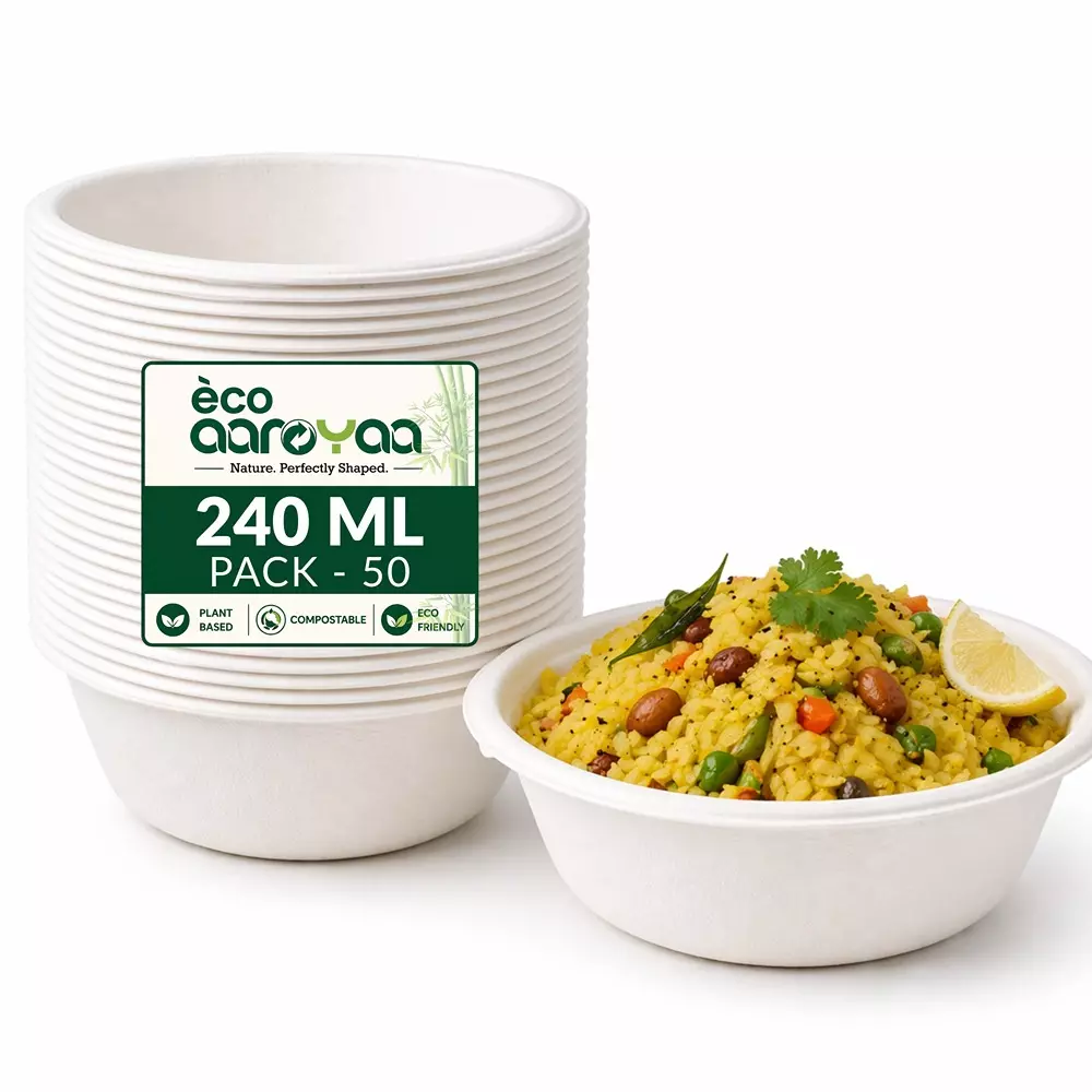 eco-aaroyaa-disposable-bowl-sugarcane-bagasse-white-round-shape-240-ml-capacity-for-desserts-chutneys-sauces-ice-cream-and-snacks-pack-of-50-pcs