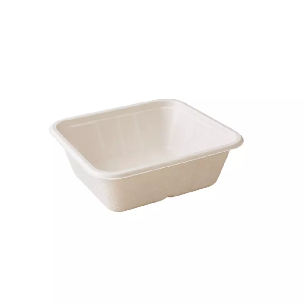Eco Aaroyaa Container with Lid Sugarcane Bagasse White 1 L for Serving Snack & Foods, (Pack of 25 Pcs)