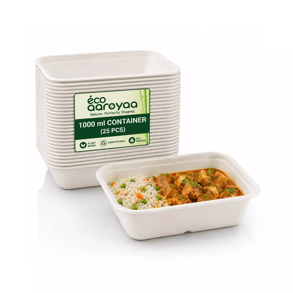 eco-aaroyaa-container-with-lid-sugarcane-bagasse-white-1-l-capacity-for-serving-snack-dinner-foods-pack-of-25-pcs