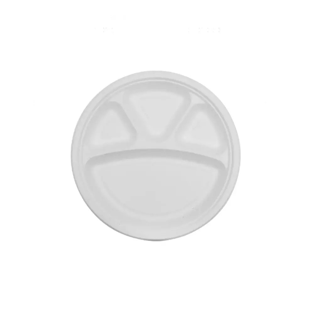 Eco Infinity Sectioned Disposable Plate Round White 4 Compartments 304.8 mm (12 Inch) Plate Size (Pack of 100)