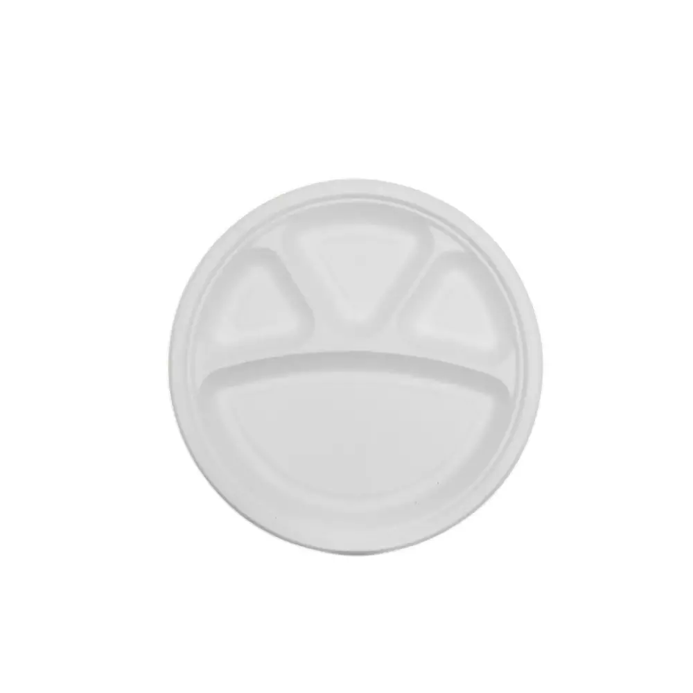 Eco Infinity Sectioned Disposable Plate Round White 4 Compartments 279.4 mm (11 Inch) Plate Size (Pack of 100)