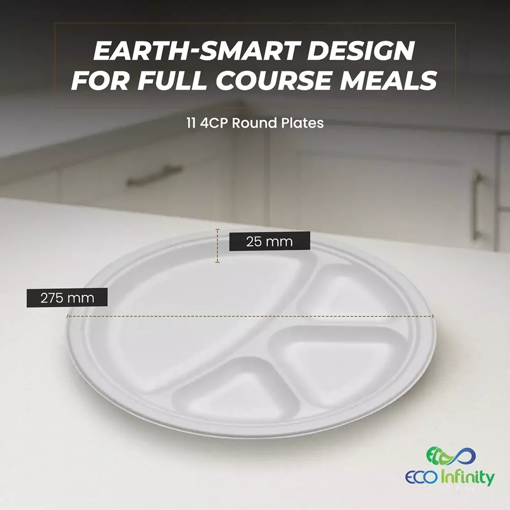eco-infinity-sectioned-disposable-plate-round-white-4-compartments-2794-mm-11-inch-plate-size-pack-of-100