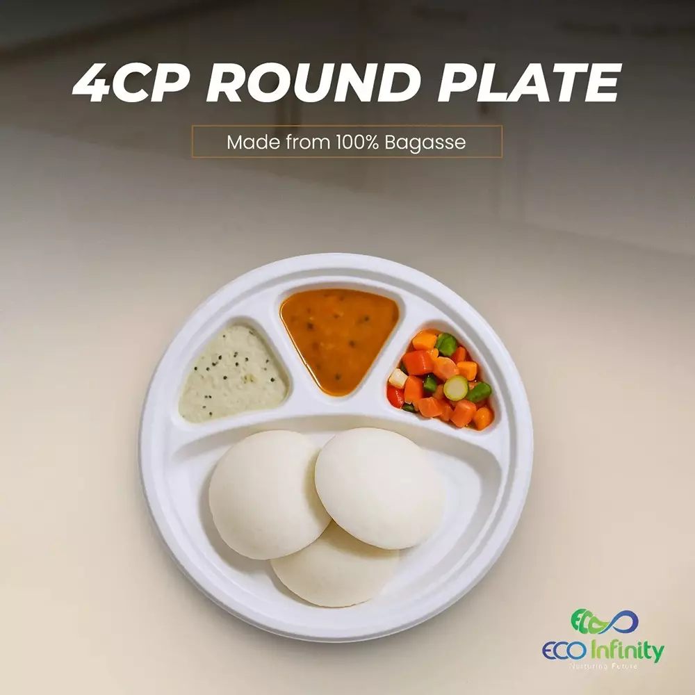 eco-infinity-sectioned-disposable-plate-round-white-4-compartments-2794-mm-11-inch-plate-size-pack-of-100