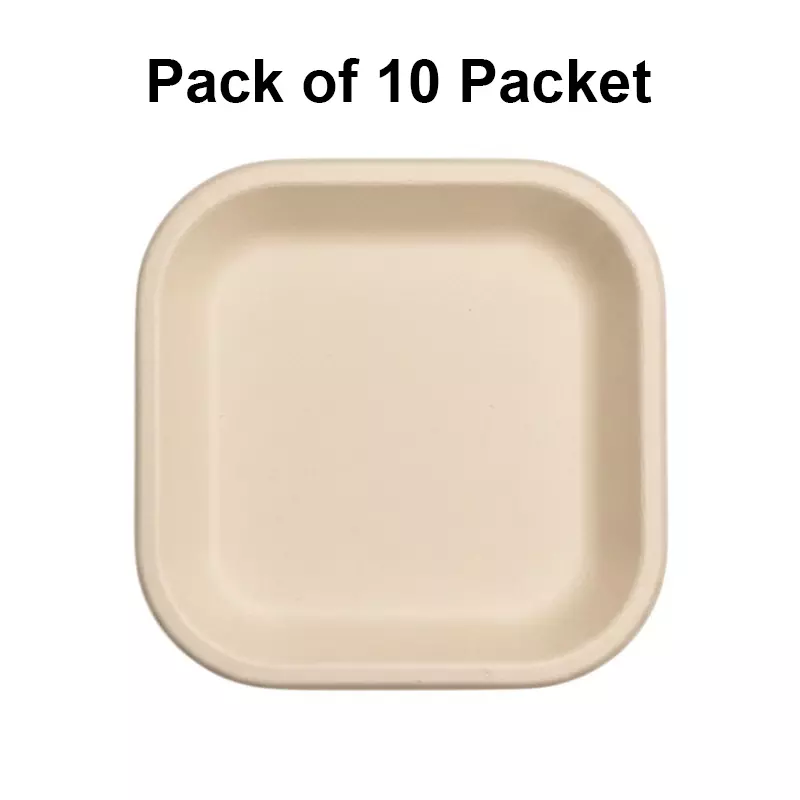 Origami Pulp Plates 178 mm (7 inch) Biodegradable & Eco-friendly Sugarcane Paper White, 1307 (Pack of 10 Packets)