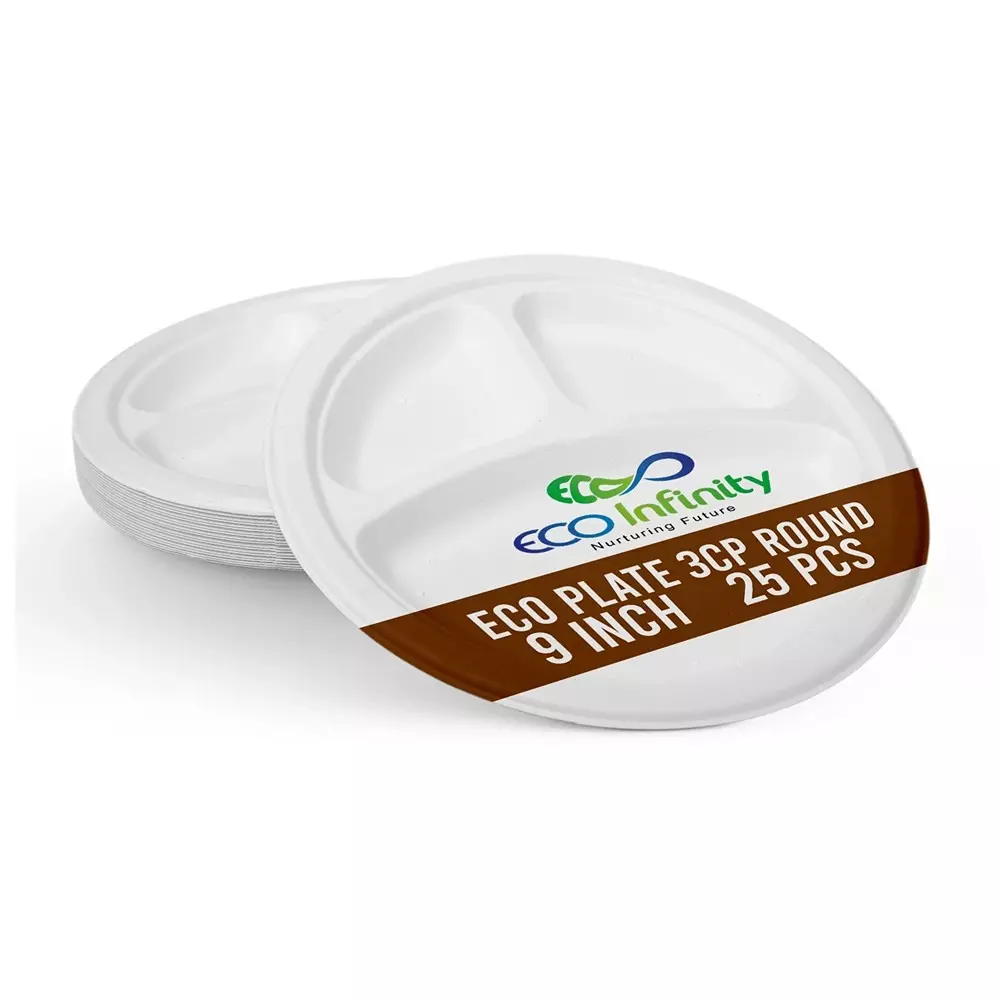 eco-infinity-3-compartment-sectioned-disposable-plate-round-shape-white-sugarcane-bagasse-9-inch-2286-cm-size-for-serving-snack-dinner-foods-pack-of-25-pcs