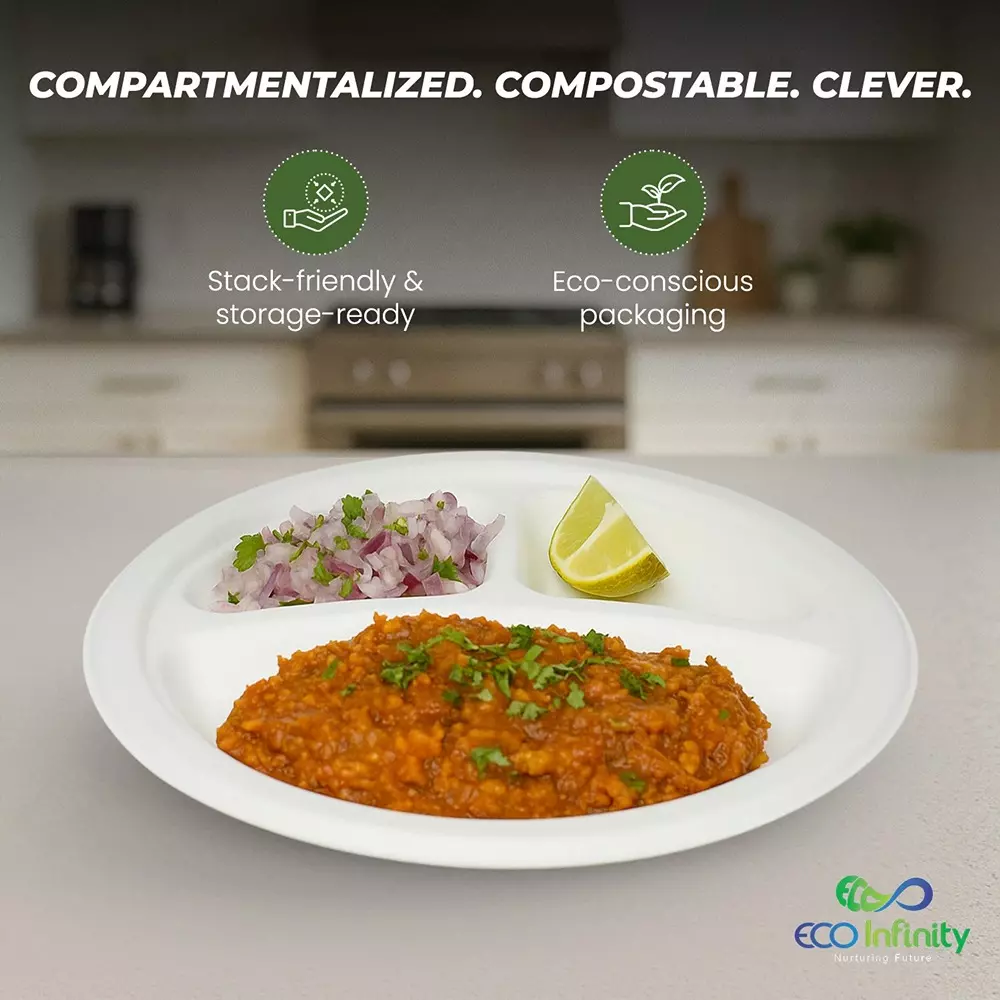 eco-infinity-3-compartment-sectioned-disposable-plate-round-shape-white-sugarcane-bagasse-9-inch-2286-cm-size-for-serving-snack-dinner-foods-pack-of-25-pcs