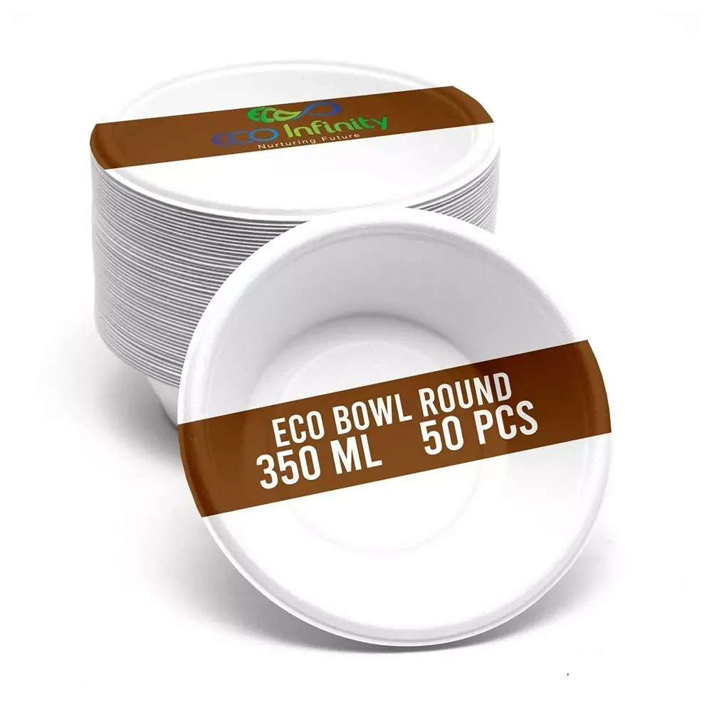 eco-infinity-disposable-bowl-round-shape-white-sugarcane-bagasse-350-ml-capacity-for-serving-snack-dinner-foods-pack-of-50-pcs