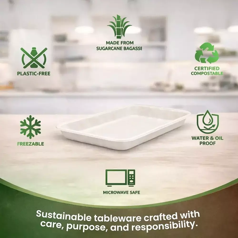 eco-aaroyaa-4d-grand-tray-sugarcane-bagasse-matte-finish-white-for-serving-snack-dinner-foods-pack-of-50-pcs